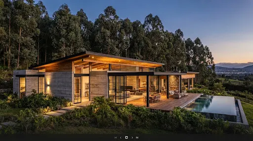 Residencia campestre en el valle de Tumbaco con doble altura y vidrio